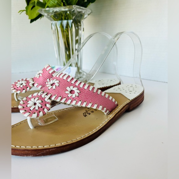 PALM BEACH Sandals Luxe/Hand Crafted 100% Leather Pink White Made In USA - Picture 4 of 15